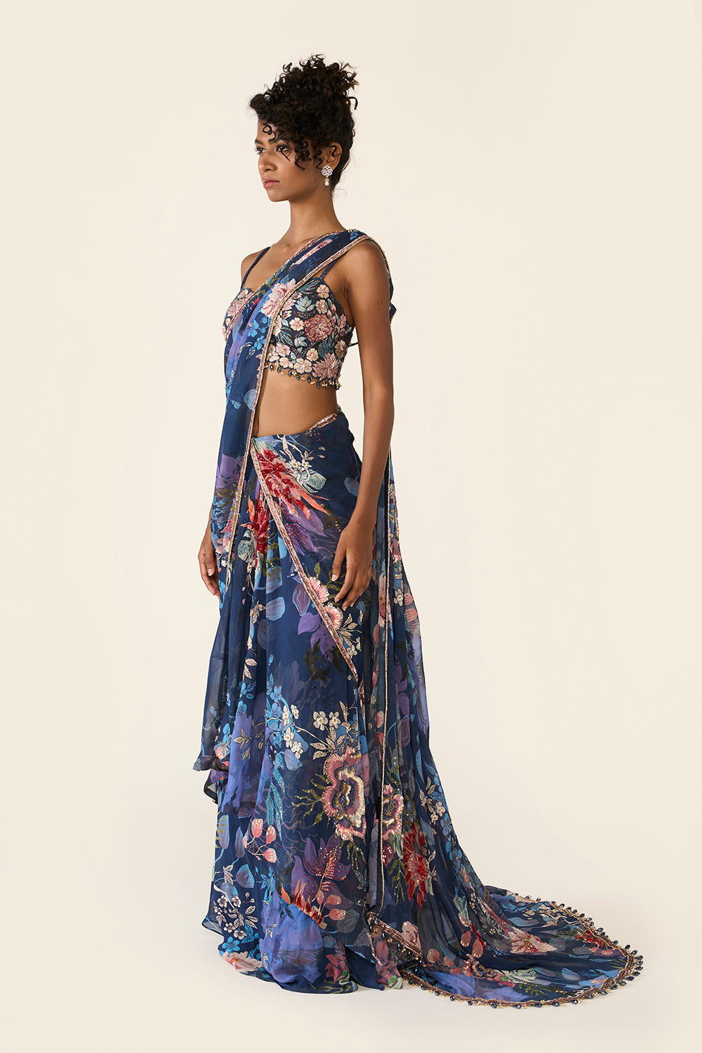 Blue Printed Concept Saree Set