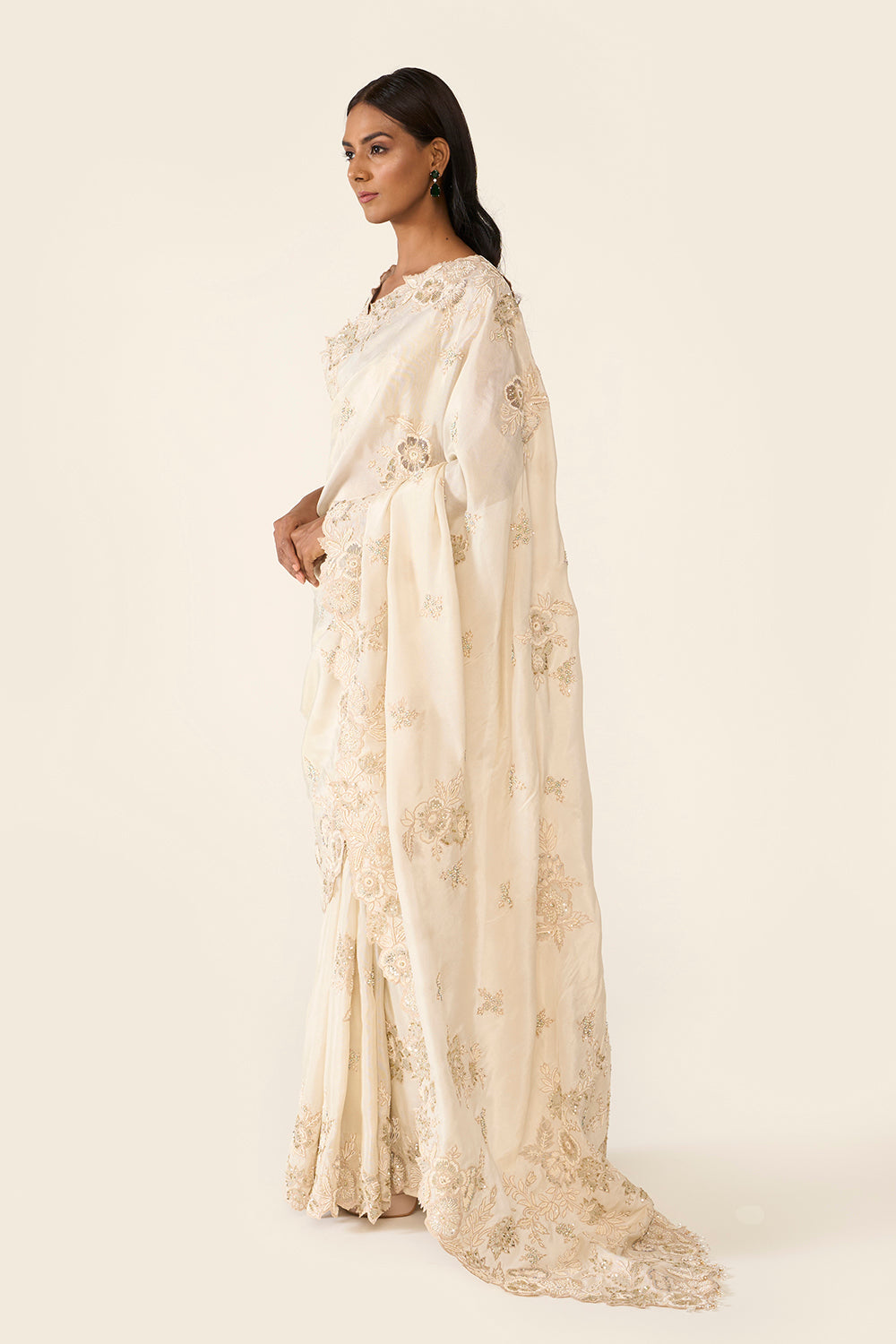 Ivory Embroidered Classic Saree Set