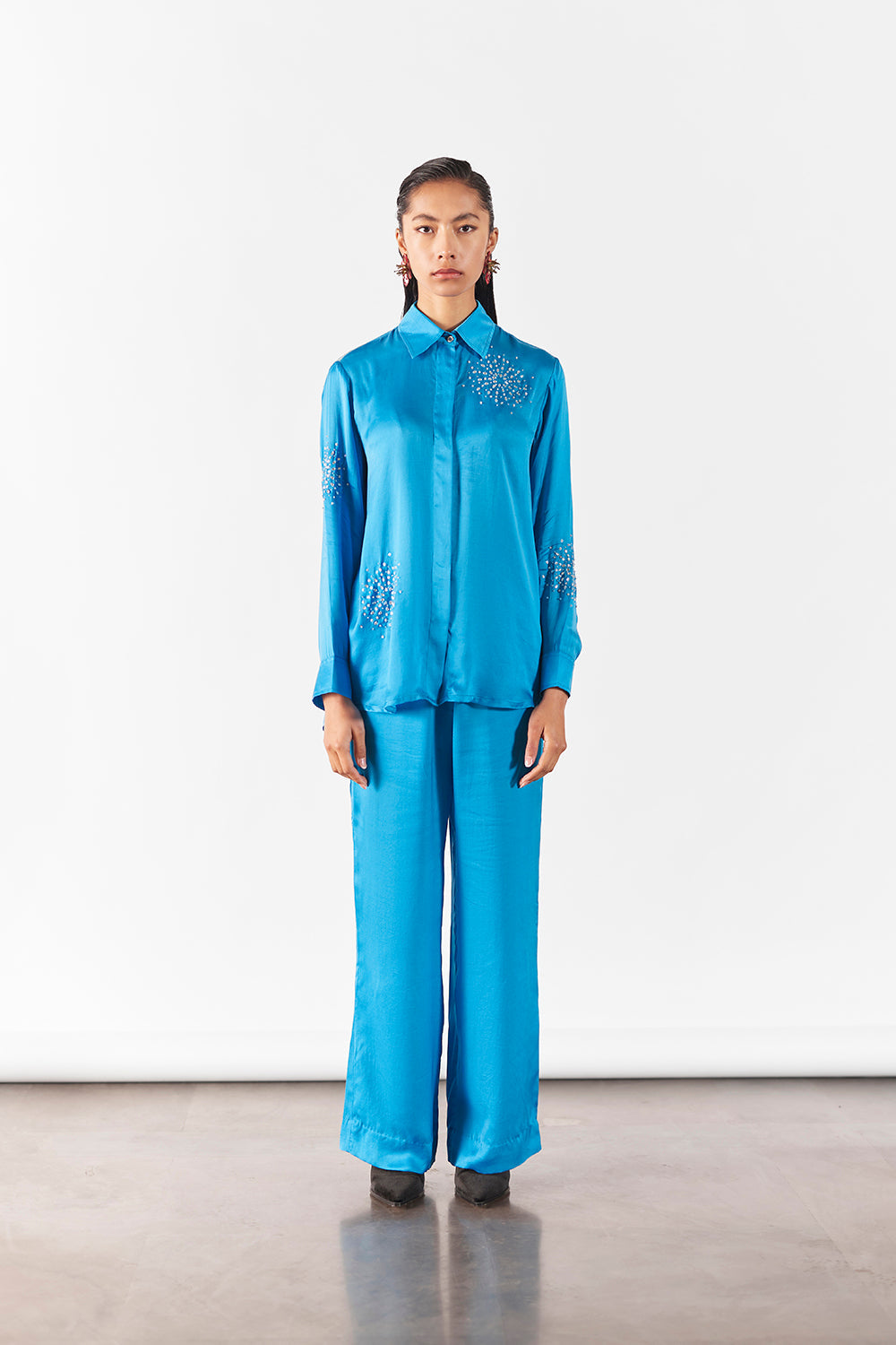 Cyan Brunia Shirt And Trousers Co-Ord