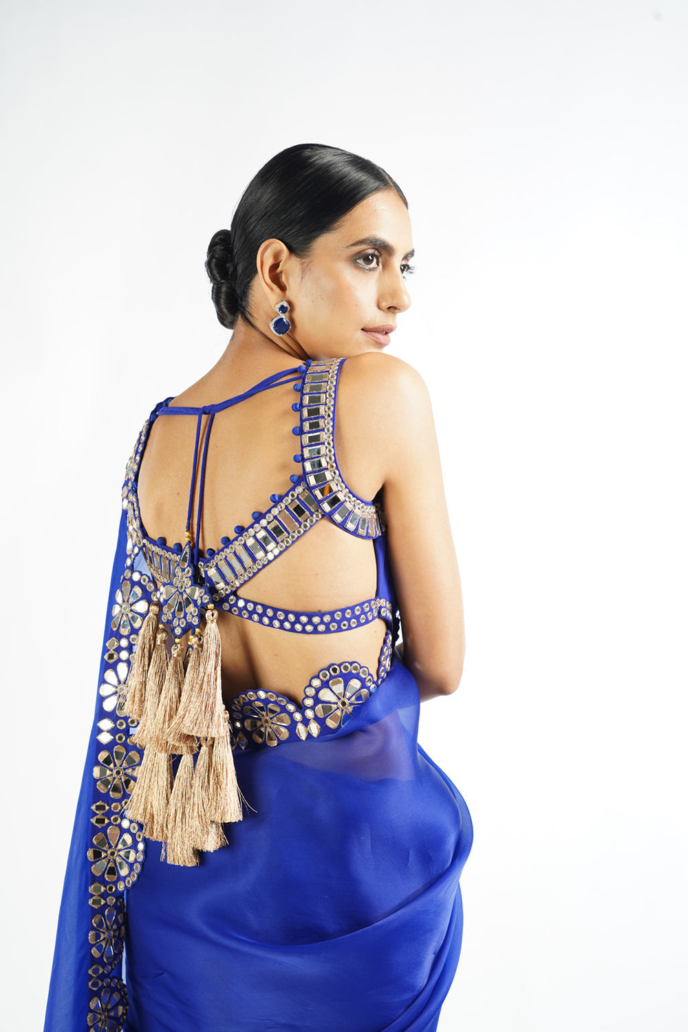 Royal Blue Mirror Scallop Saree Set