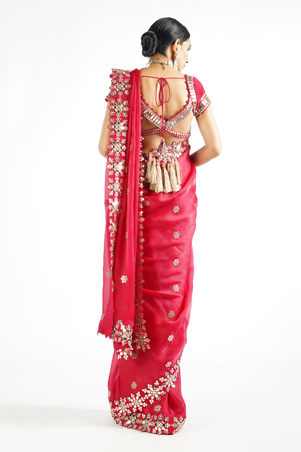 Crimson Red Mirror Work Saree