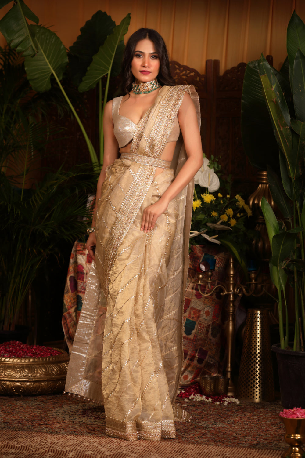 Gold Tissue Silk Saree - Auraya Fashion 