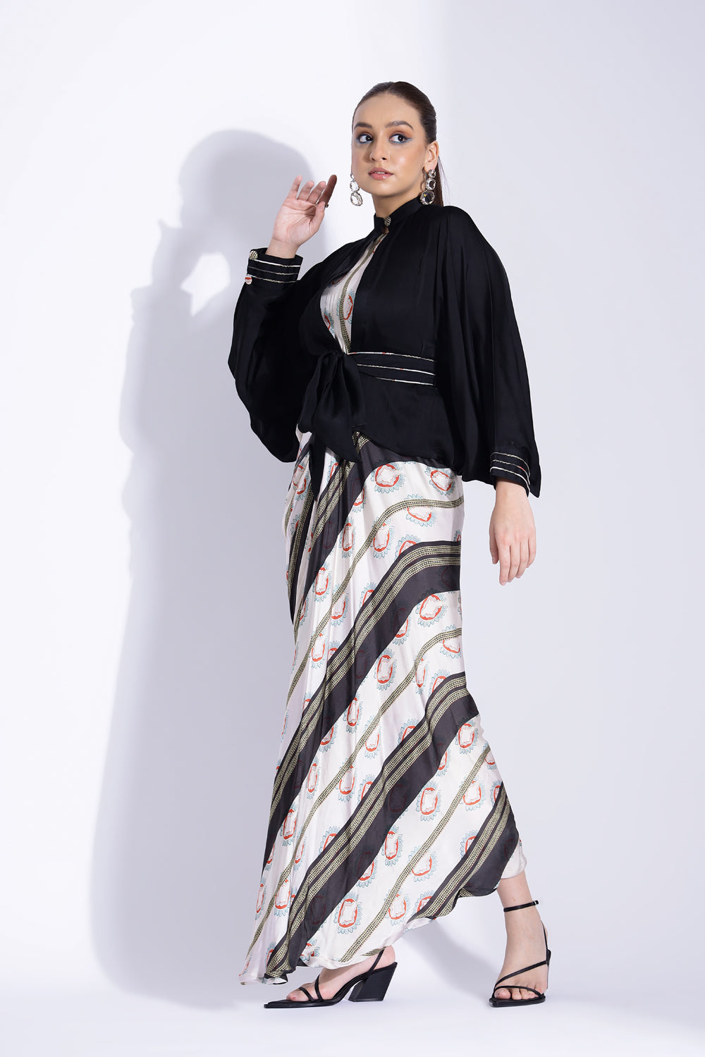 Hand Draped Gown With Kimono Shirt - Auraya Fashion -  - #tag1# - #tag2# - #tag3# - #tag3#