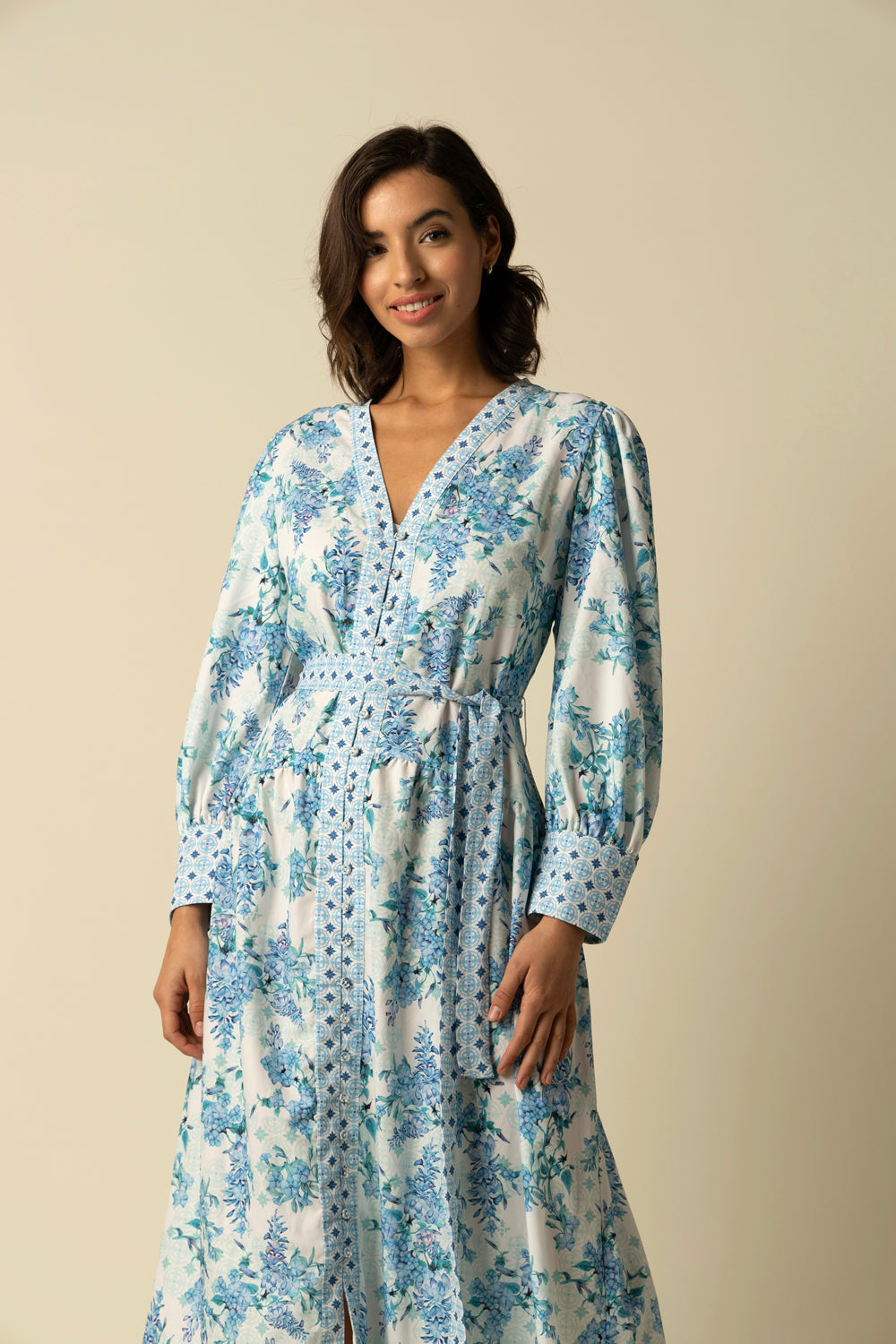 Aaliyah Blue Cotton Dress - Auraya Fashion 