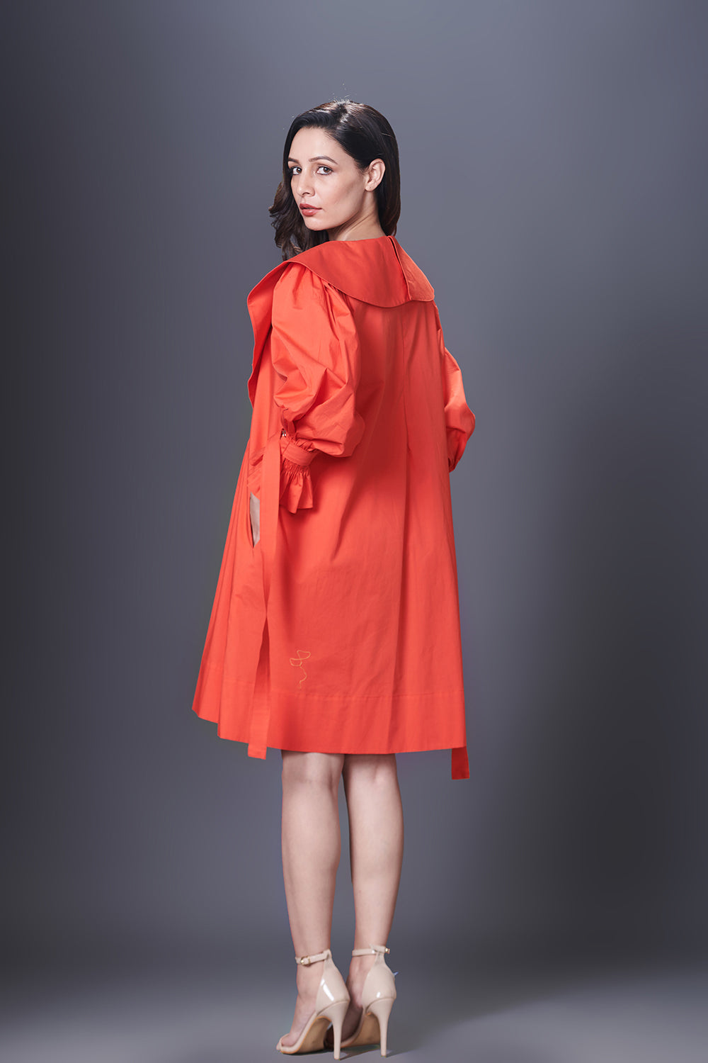 Orange Dress With Hand Embroidered Sailor Collars - Auraya Fashion -  - #tag1# - #tag2# - #tag3# - #tag3#