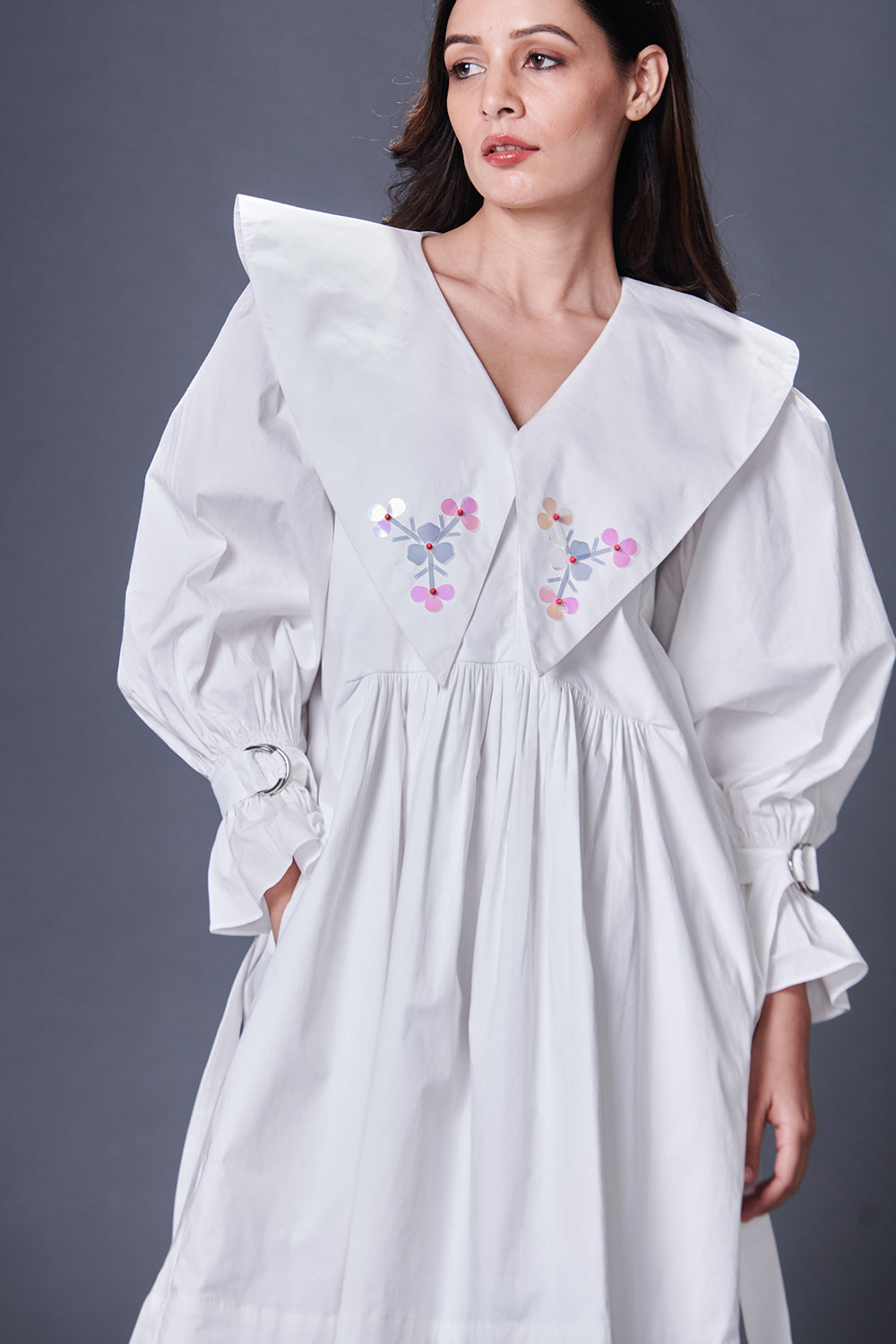 White Dress With Hand Embroidered Sailor Collars