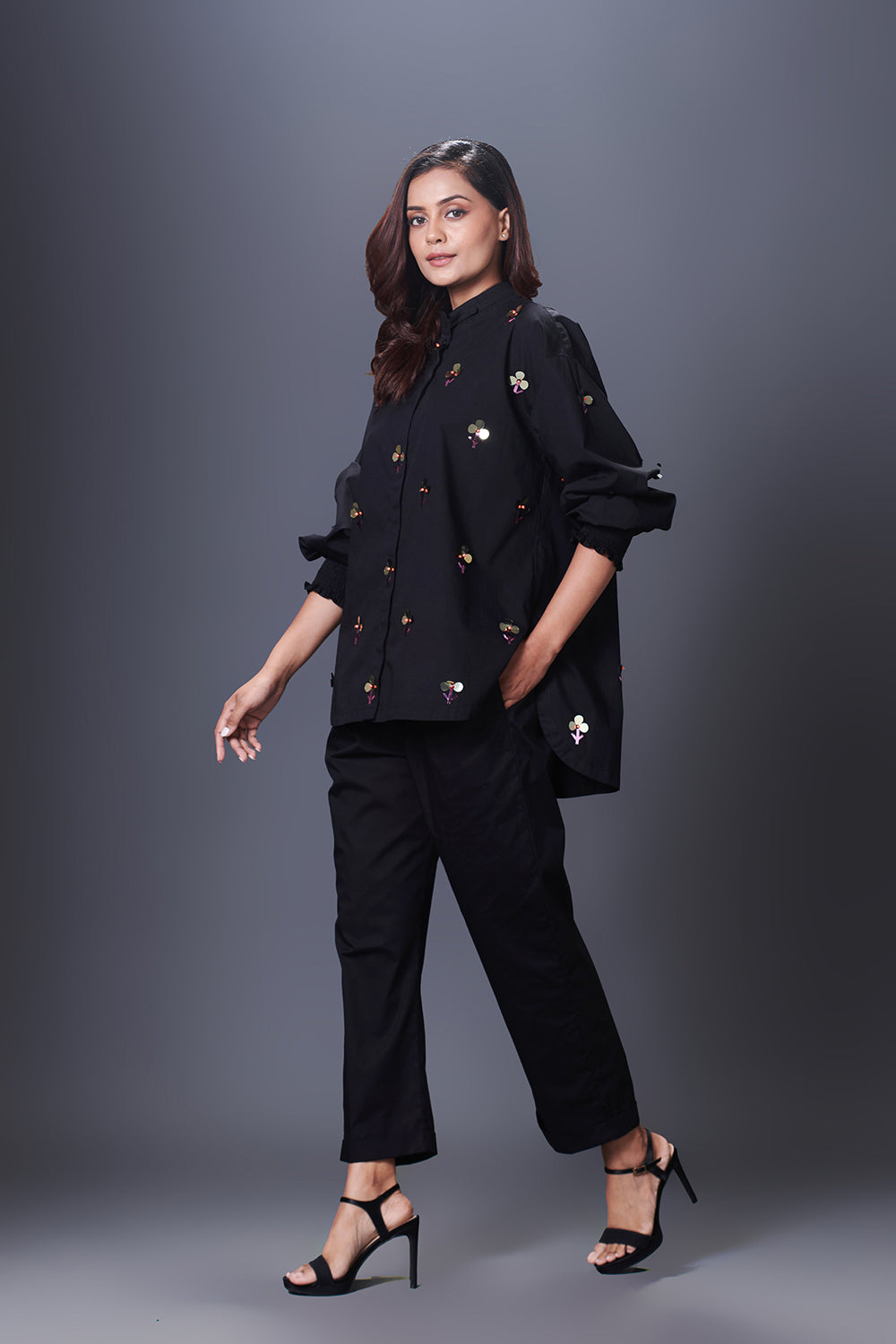 Black Hand Embroidered Shirt With Pants Co-Ord Set - Auraya Fashion -  - #tag1# - #tag2# - #tag3# - #tag3#