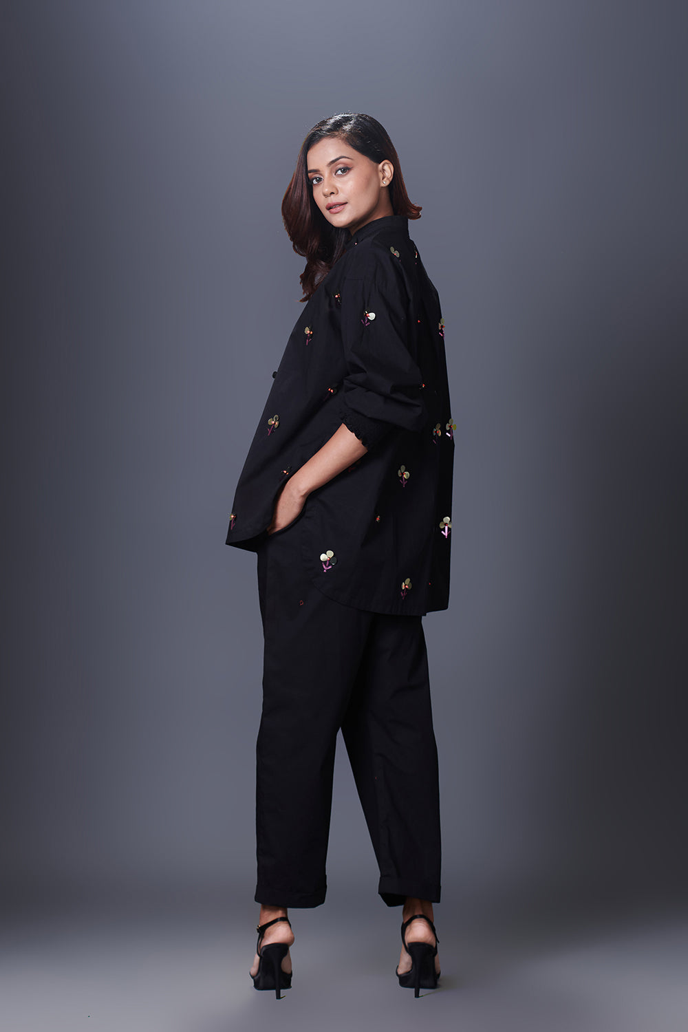 Black Hand Embroidered Shirt With Pants Co-Ord Set - Auraya Fashion -  - #tag1# - #tag2# - #tag3# - #tag3#