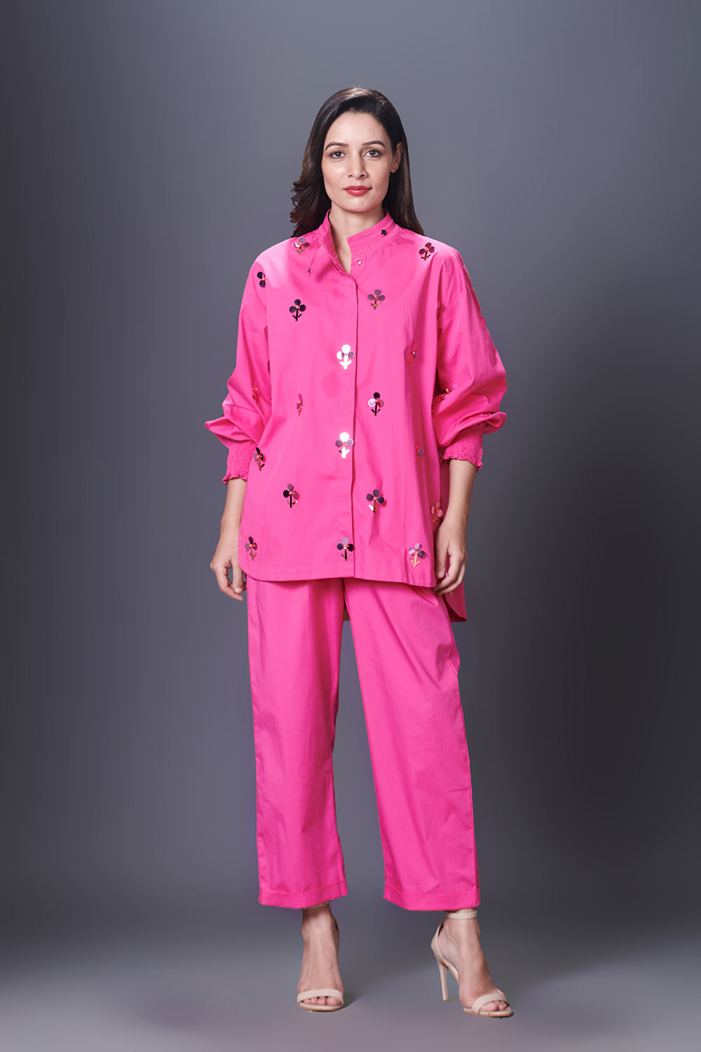 Pink Hand Embroidered Shirt With Pants Co-Ord Set - Auraya Fashion - Deepika Arora - #tag1# - #tag2# - #tag3# - #tag3#