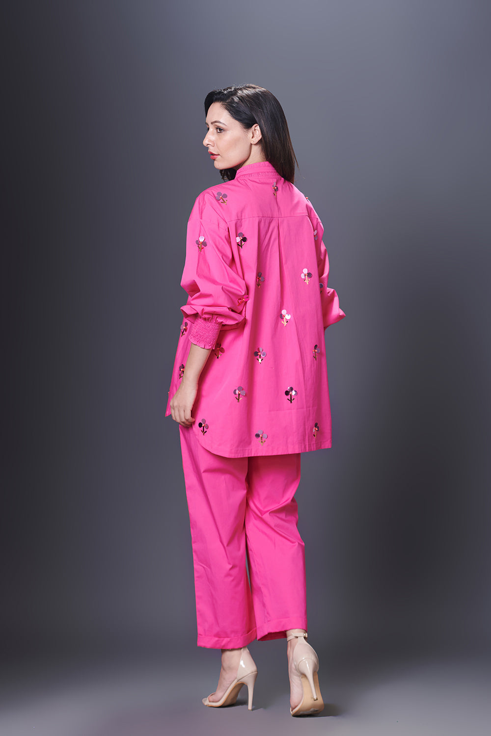 Pink Hand Embroidered Shirt With Pants Co-Ord Set - Auraya Fashion -  - #tag1# - #tag2# - #tag3# - #tag3#