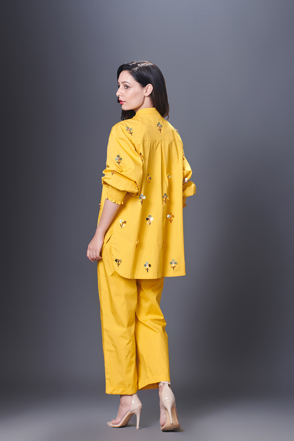 Yellow Hand Embroidered Shirt With Pants Co-Ord Set