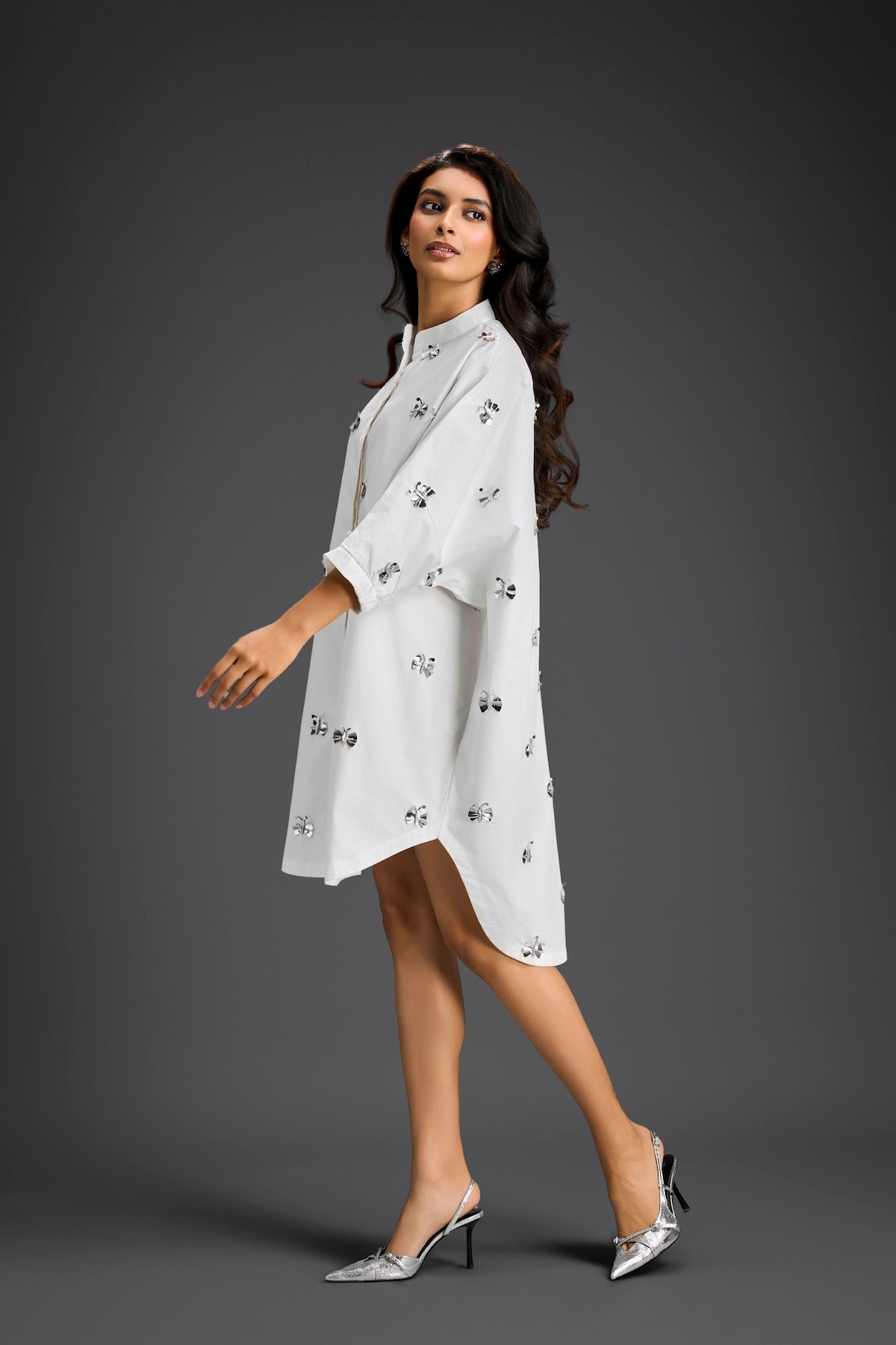 White Oversized Shirt Dress with Butterfly Motifs