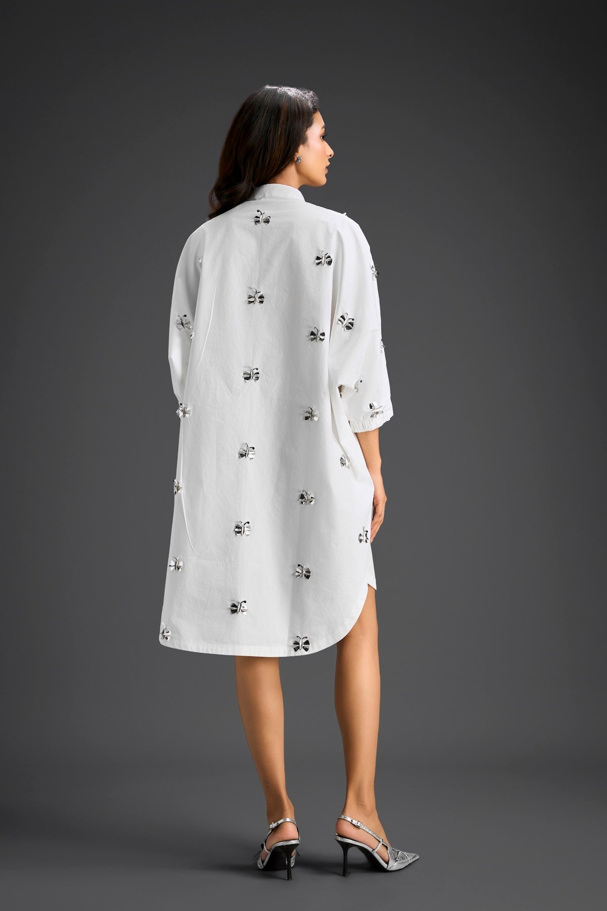 White Oversized Shirt Dress with Butterfly Motifs