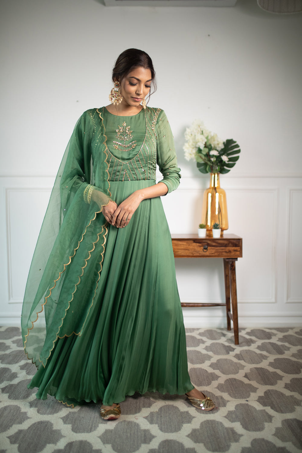 Fresh Green Anarkali - Auraya Fashion - Parul Gandhi Label - #tag1# - #tag2# - #tag3# - #tag3#