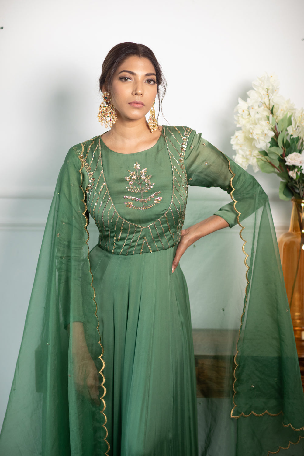 Fresh Green Anarkali - Auraya Fashion -  - #tag1# - #tag2# - #tag3# - #tag3#