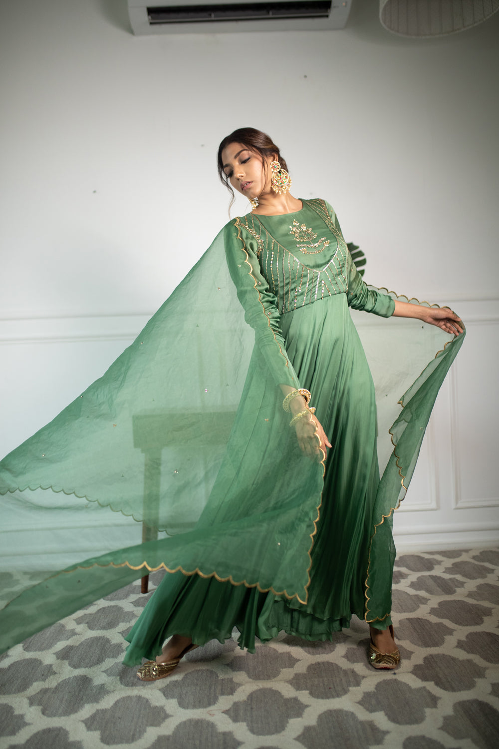 Fresh Green Anarkali - Auraya Fashion -  - #tag1# - #tag2# - #tag3# - #tag3#