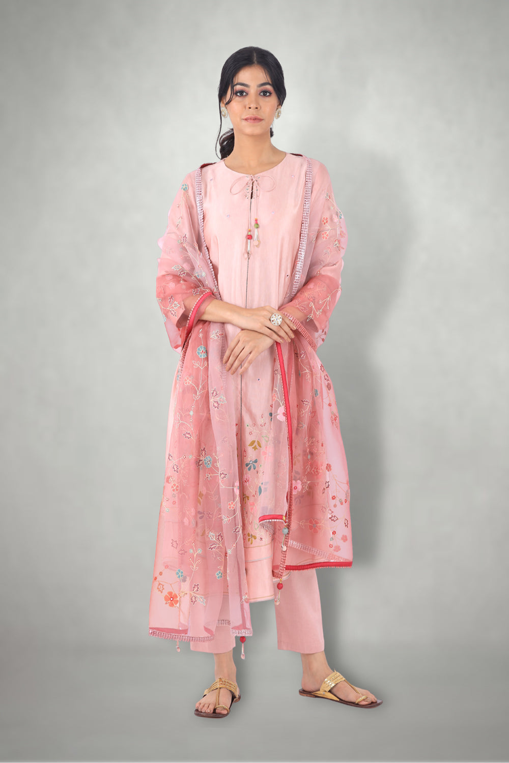 Blush Pink Aari &  Mirror Work Suit Set