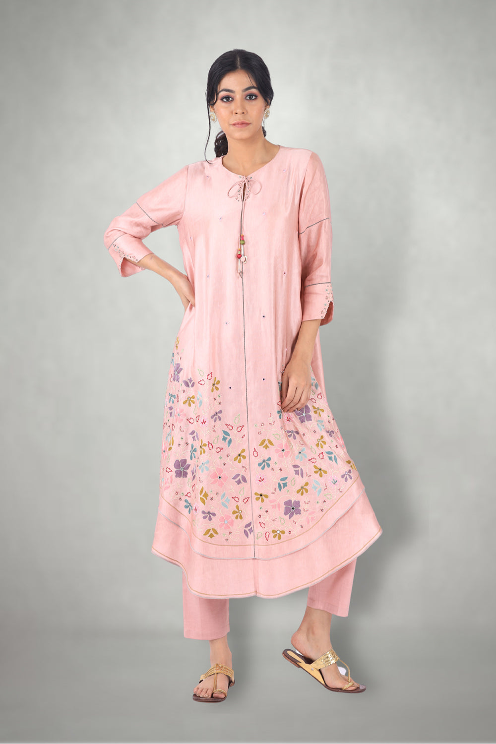 Blush Pink Aari &  Mirror Work Suit Set