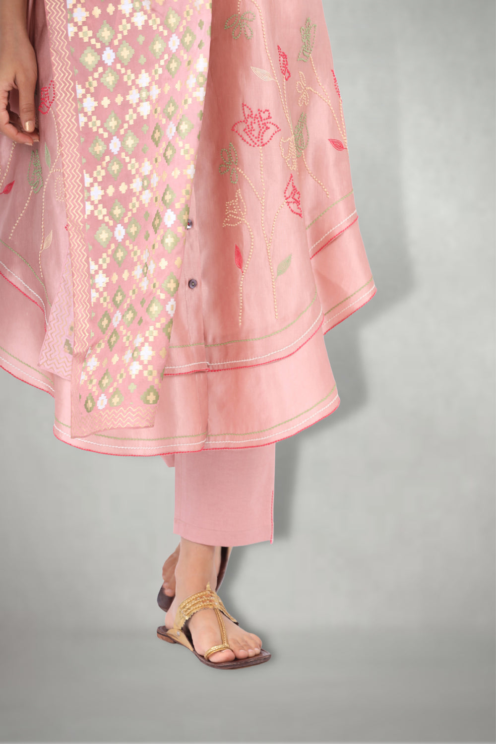 Lilac Pink French Knots Embroidered  Suit Set