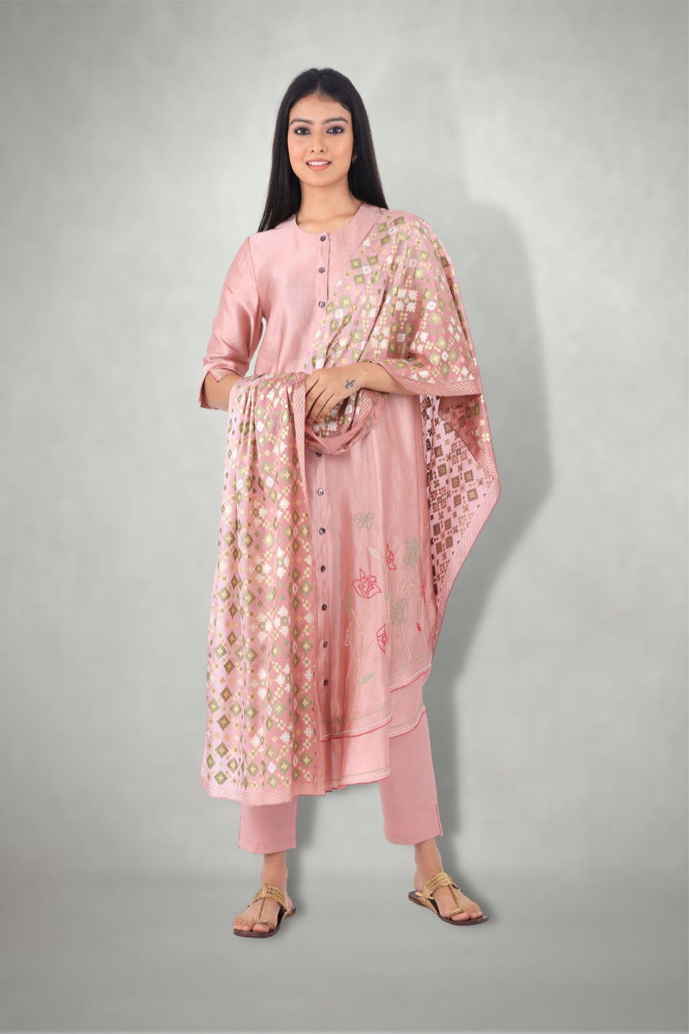 Lilac Pink French Knots Embroidered  Suit Set