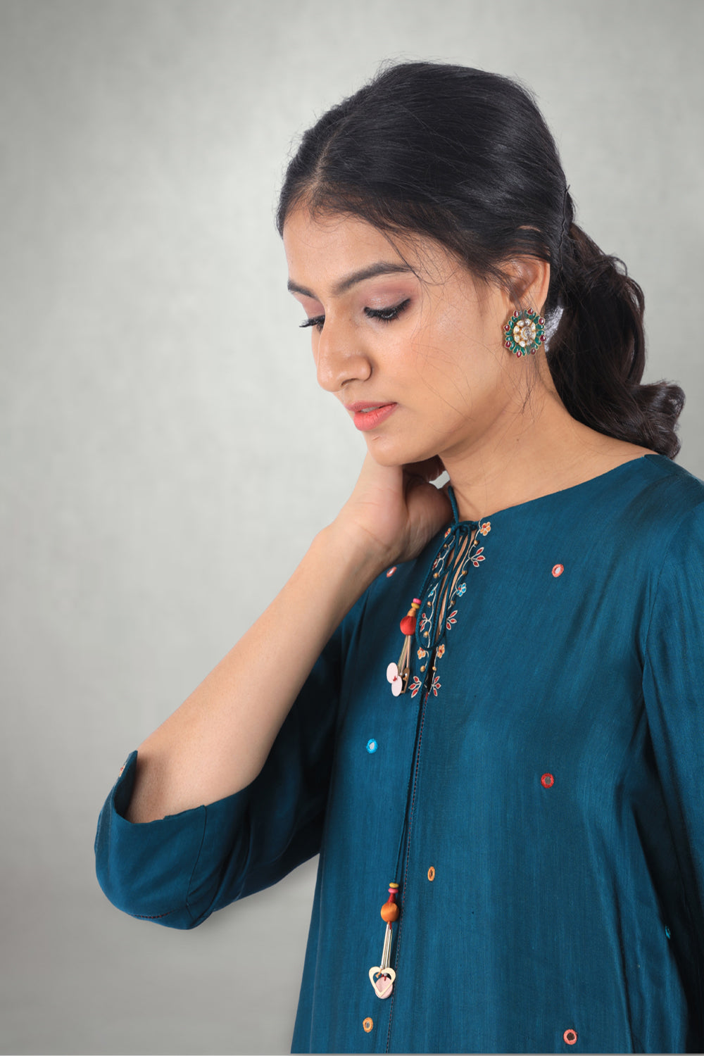 Teal Aari &  Mirror Work Suit Set