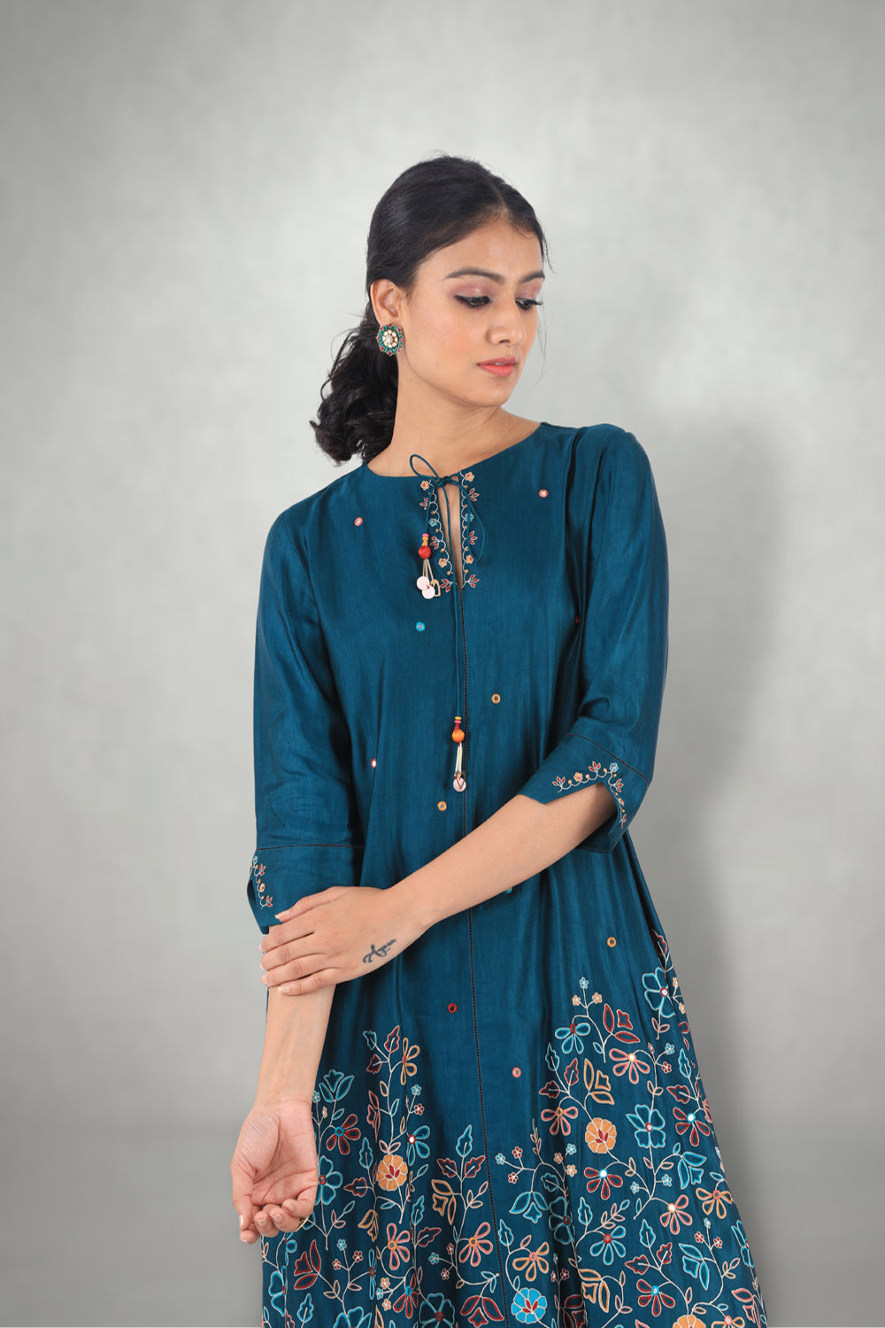 Teal Aari &  Mirror Work Suit Set