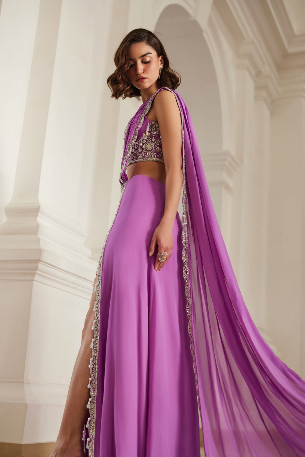 Bubblegum Pink Corset Slit Saree