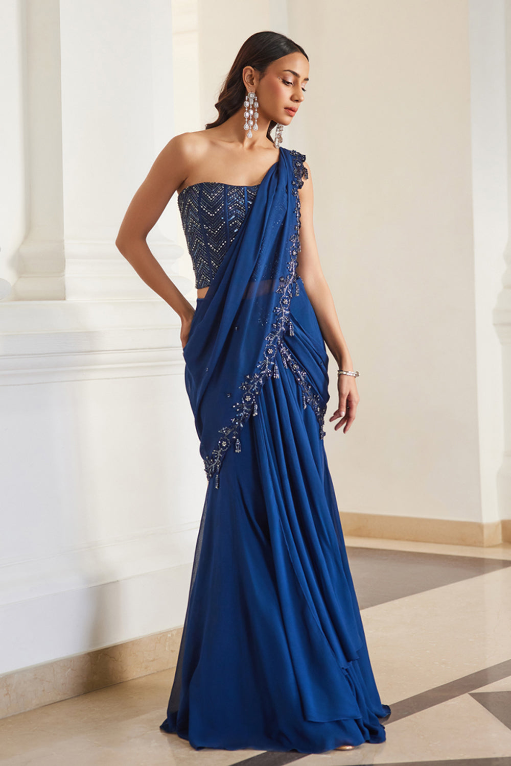 Teal Blue Corset Saree