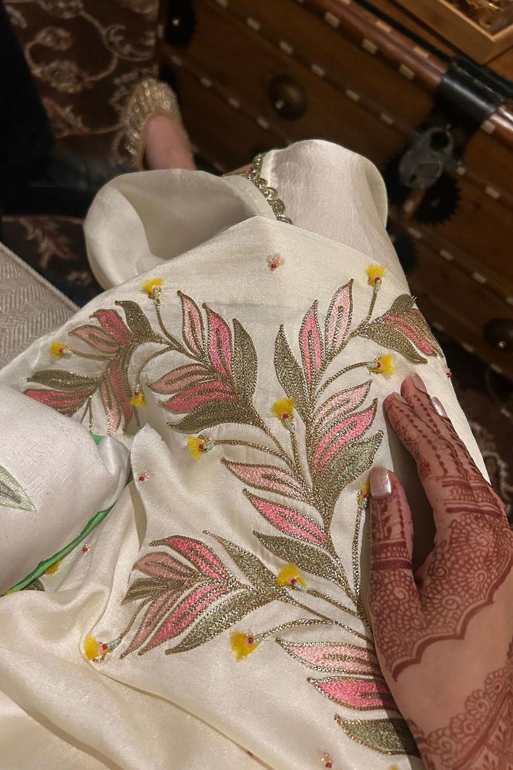 Nazakat Ivory Silk Embroidered Kurta Set with Dhoti Pant