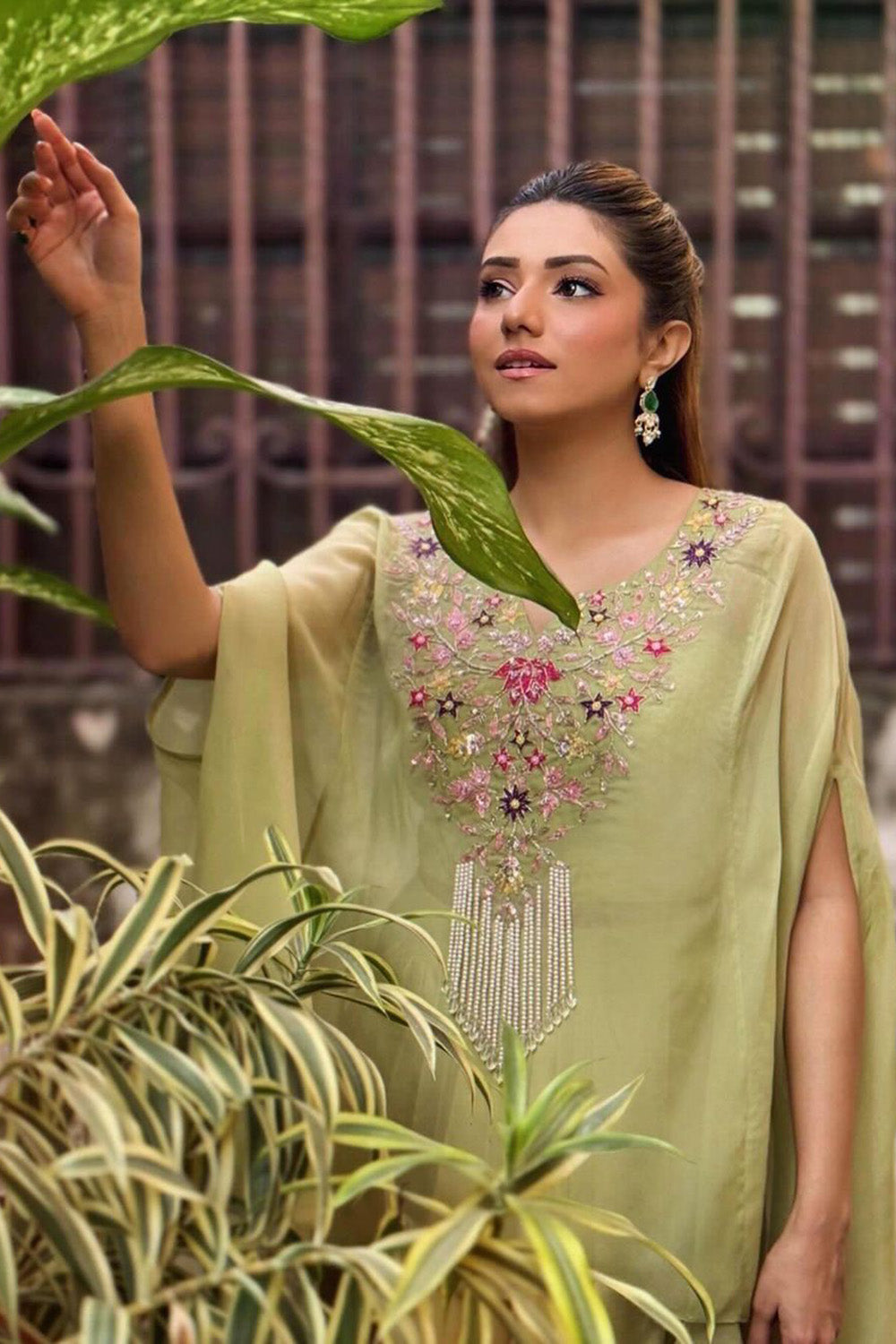 Mint Embroidered Organza Cape and Pick-up Skirt - Chahat