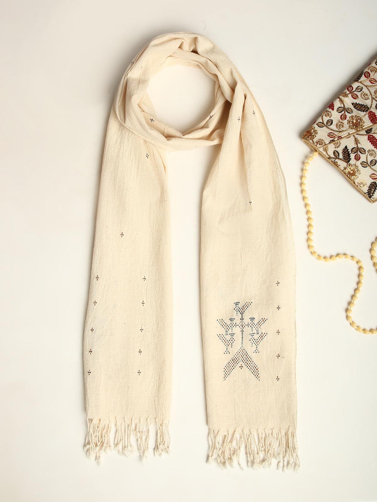 White Handwoven Organic Kala Cotton Stole - trueBrowns
