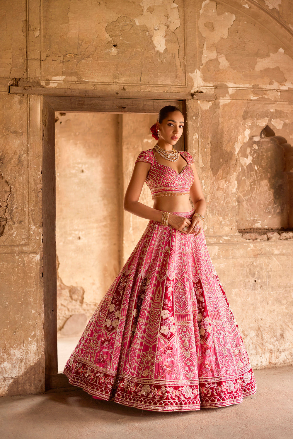 "Tamara" Pink Zardosi Embroidered Bridal Lehenga Set