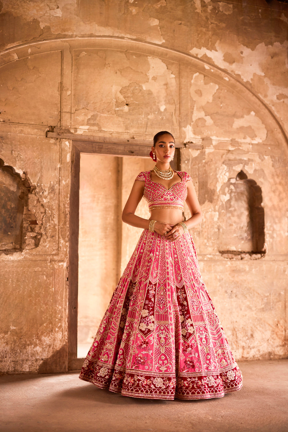 "Tamara" Pink Zardosi Embroidered Bridal Lehenga Set