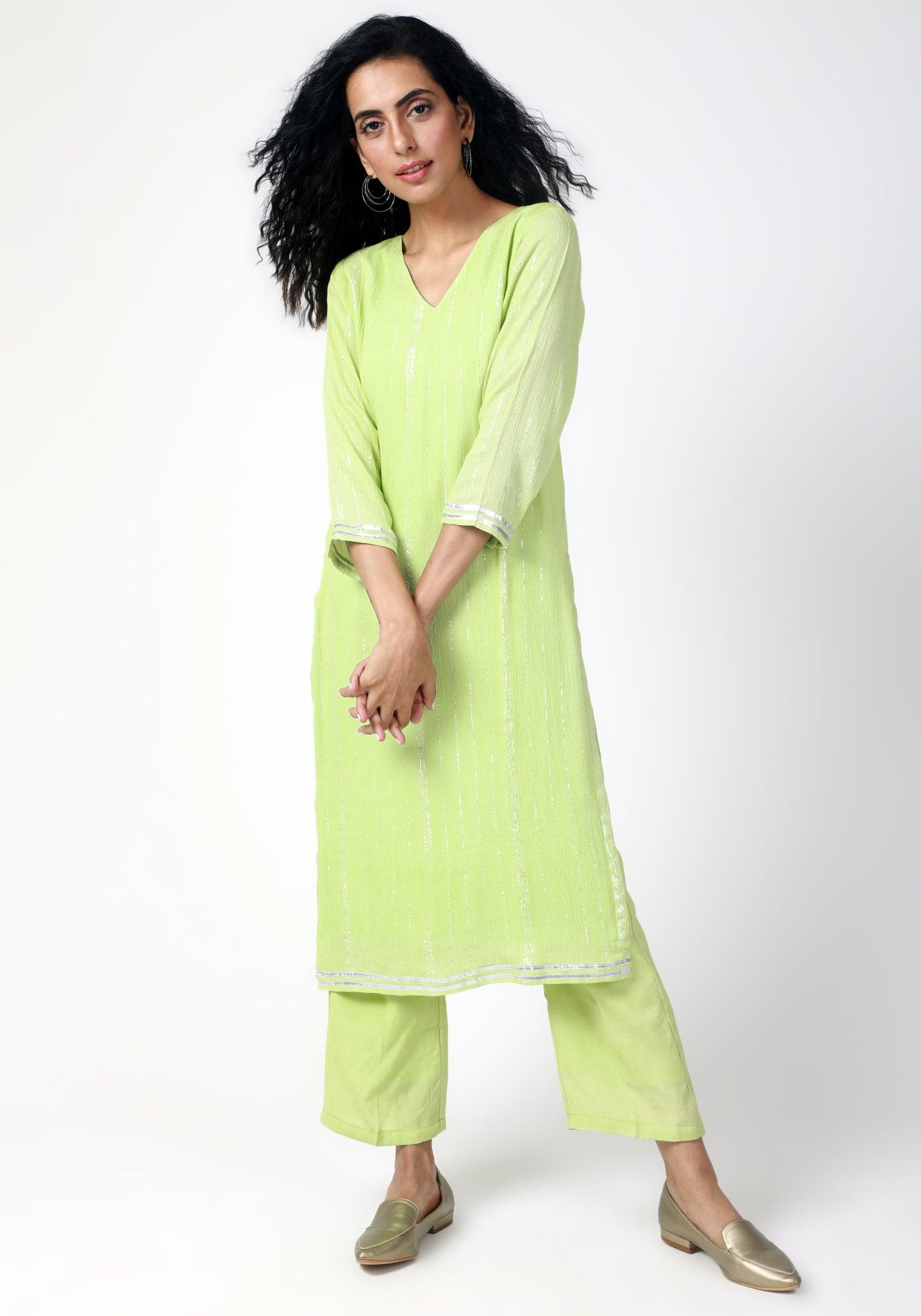 Green Gota Slit Kurta-Pant - trueBrowns