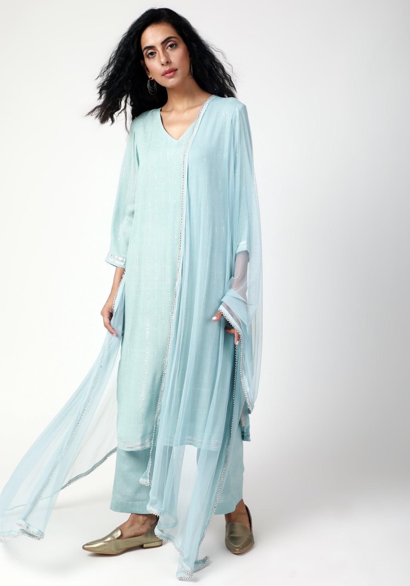 Blue Gota Slit Kurta-Pant Set - trueBrowns