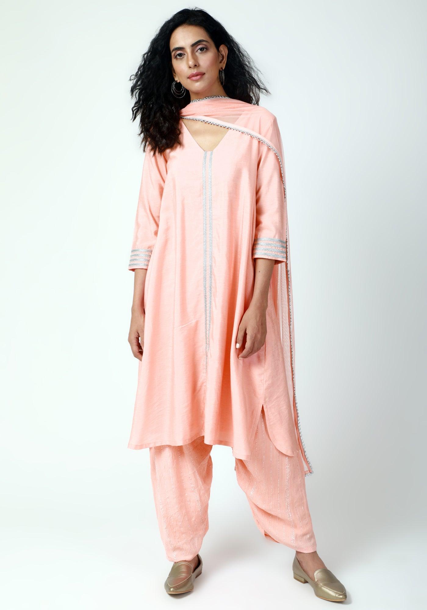 Peach Laced Kurta - trueBrowns