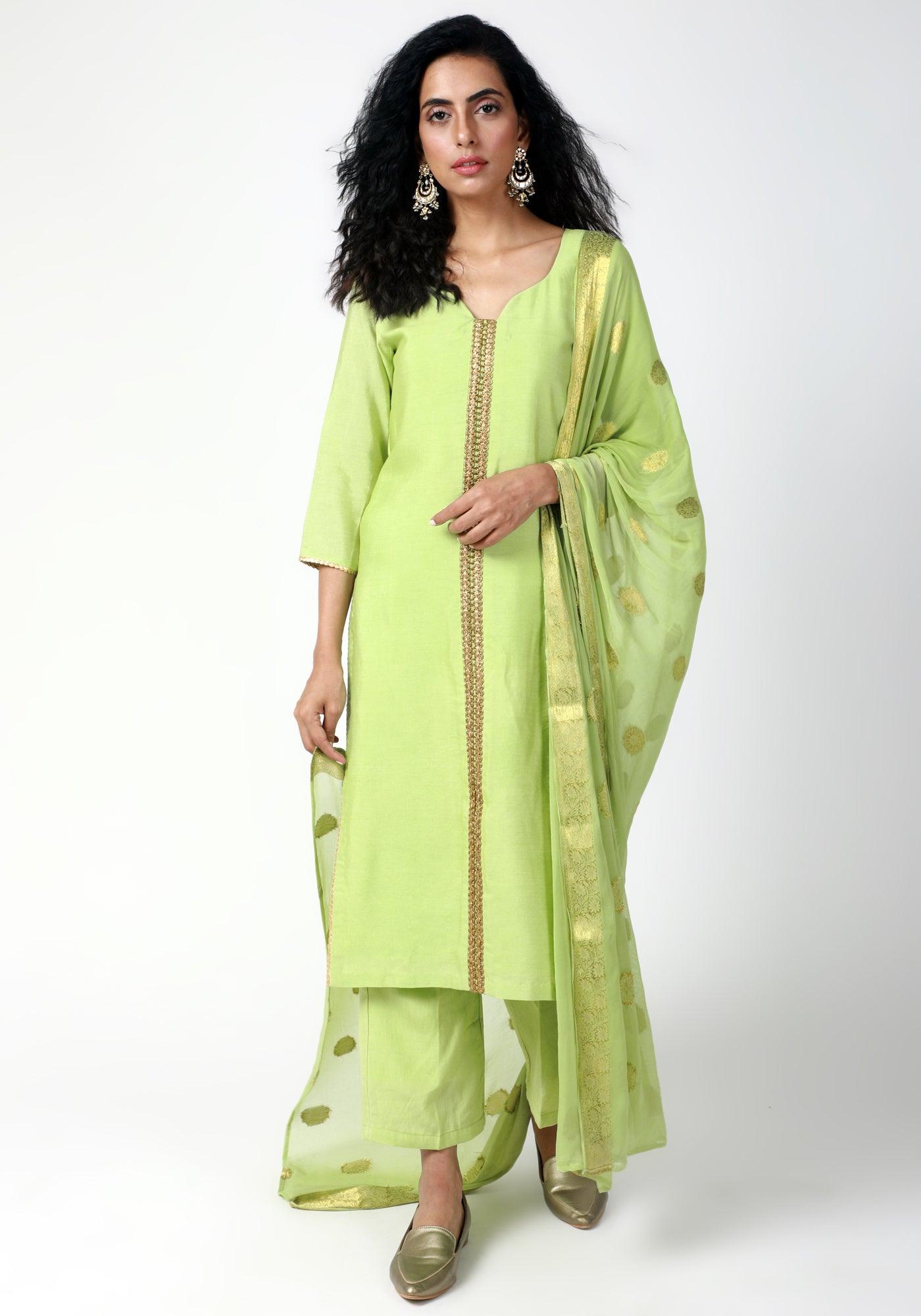 Green Gota Kurta-Pant-Dupatta - trueBrowns