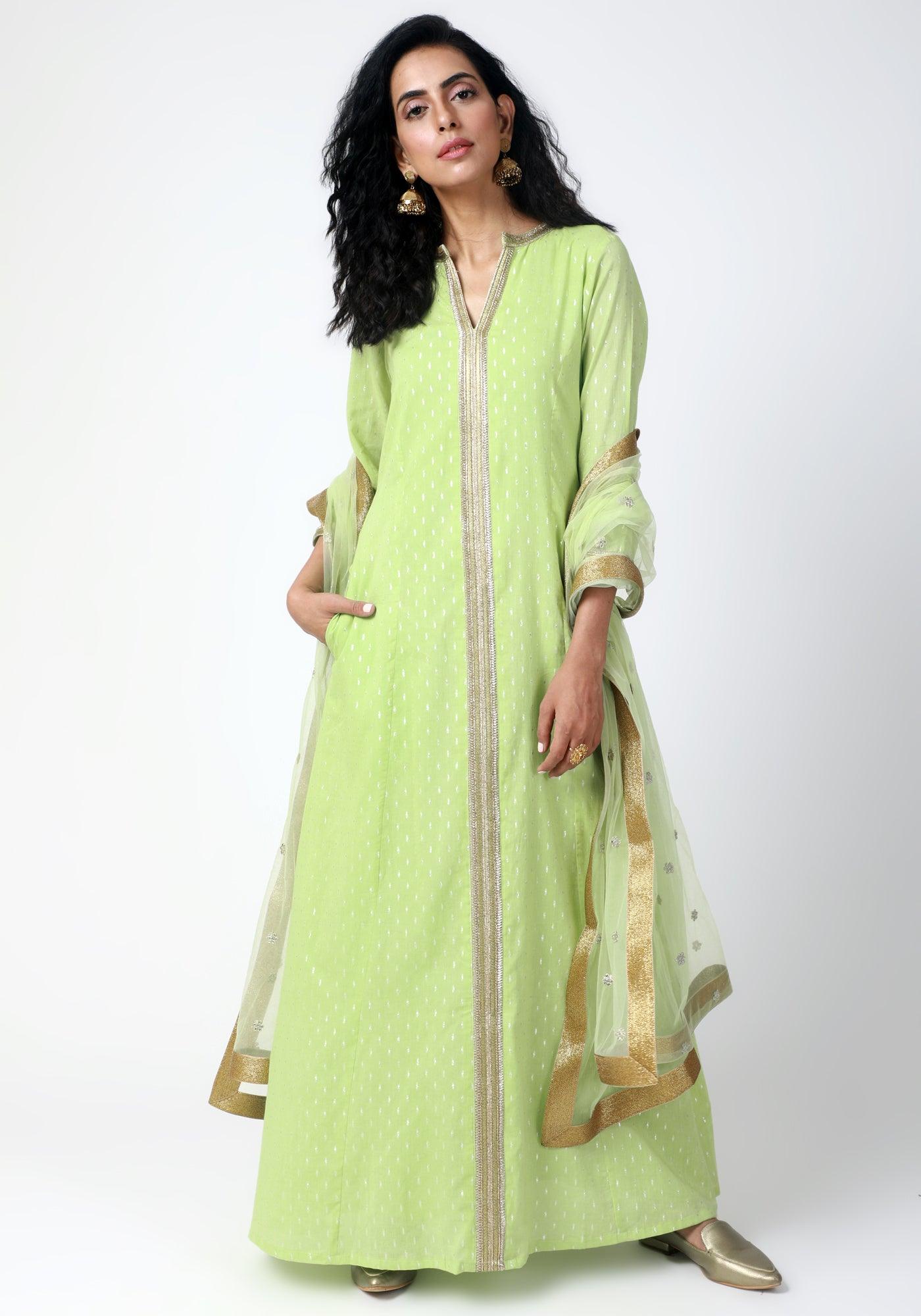 Green Lace Kurta-Pant-Dupatta - trueBrowns