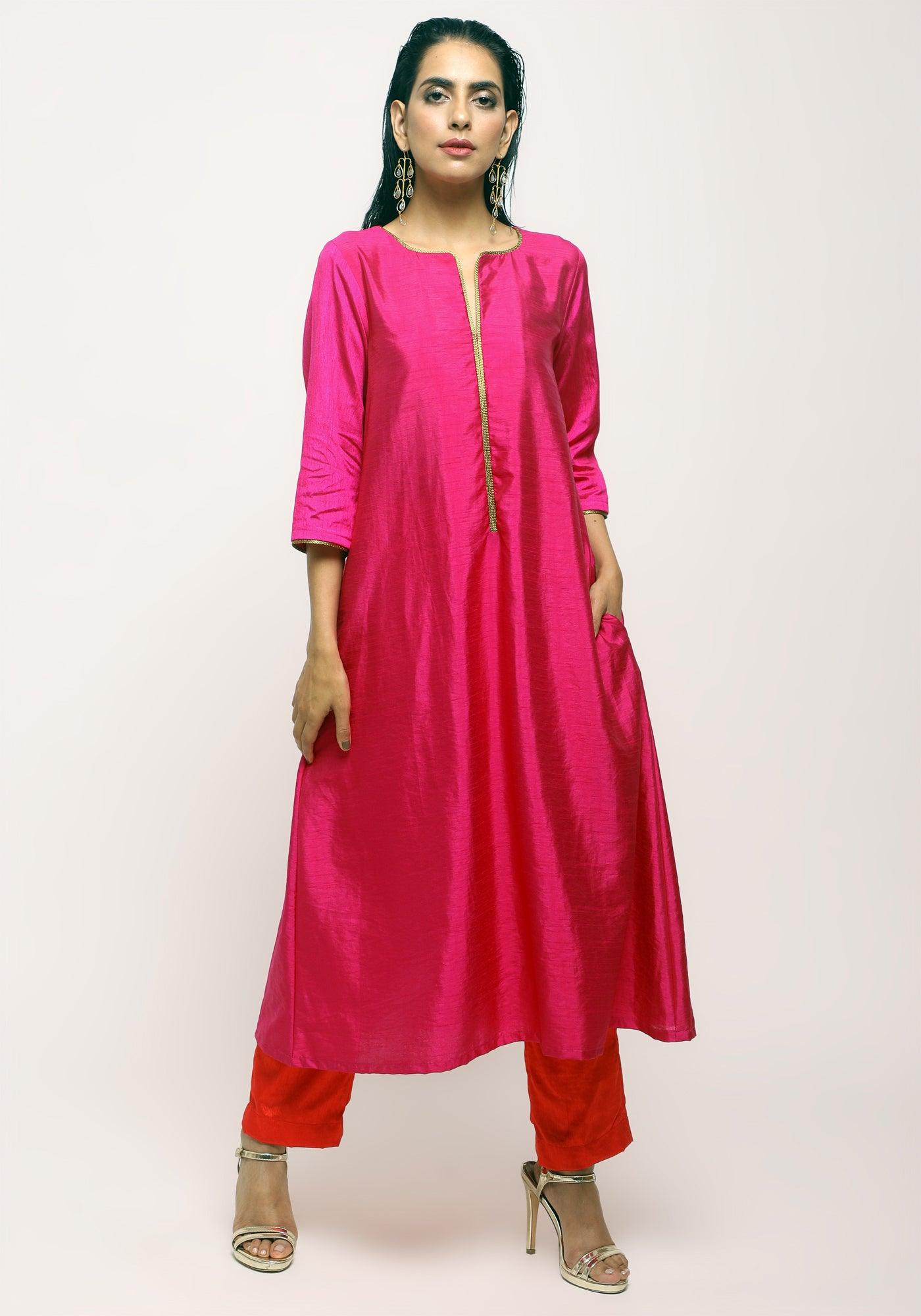 Pink Laced Kurta Set - trueBrowns