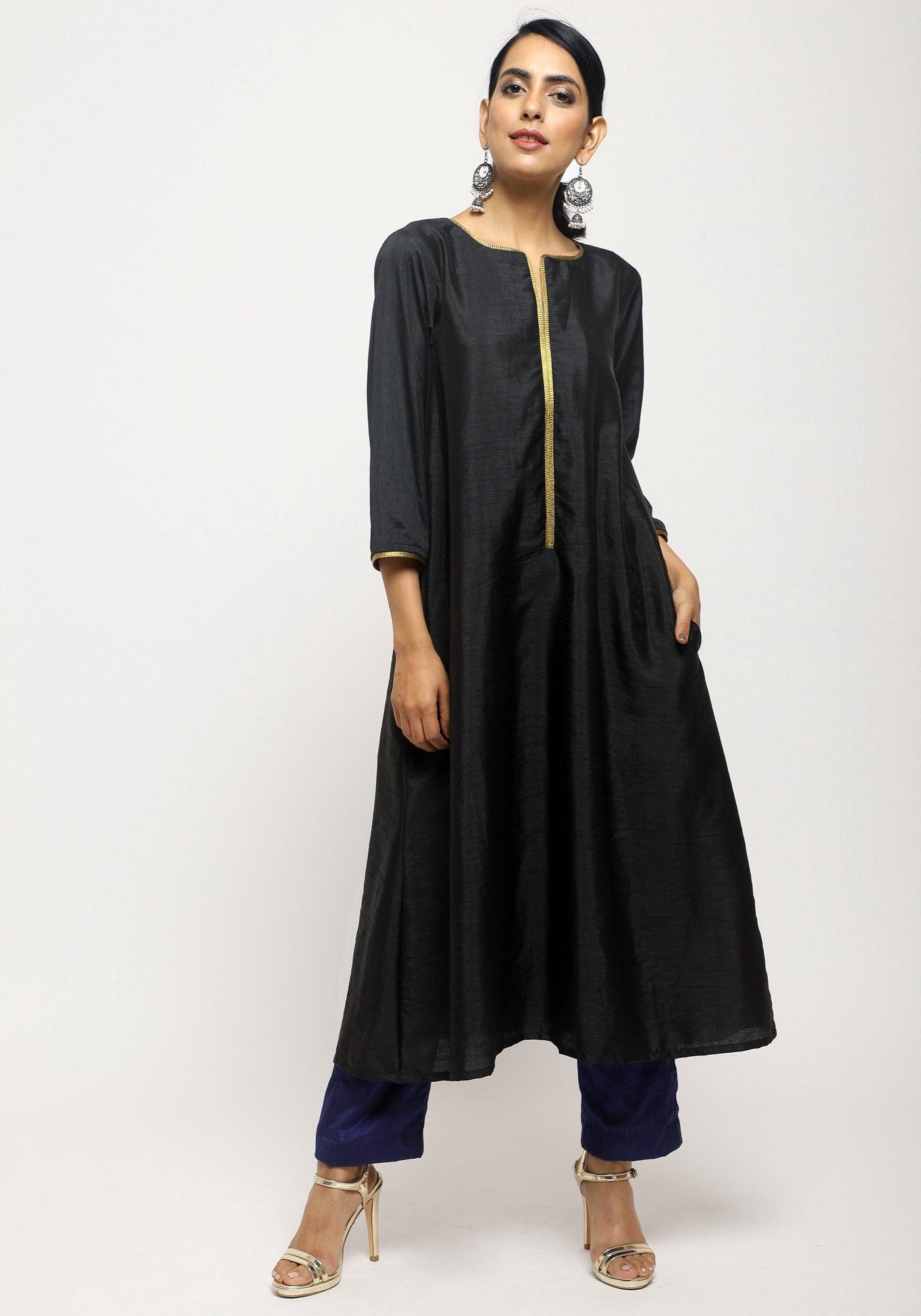 Black Laced Kurta Set - trueBrowns
