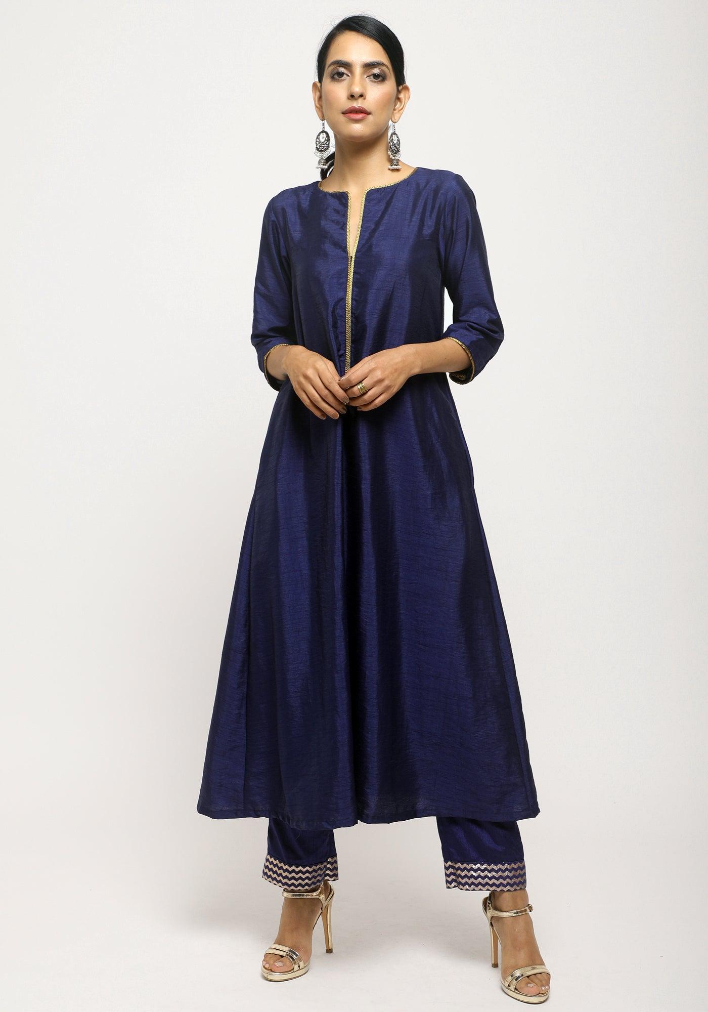 Blue Laced Kurta- Foil Pant - trueBrowns