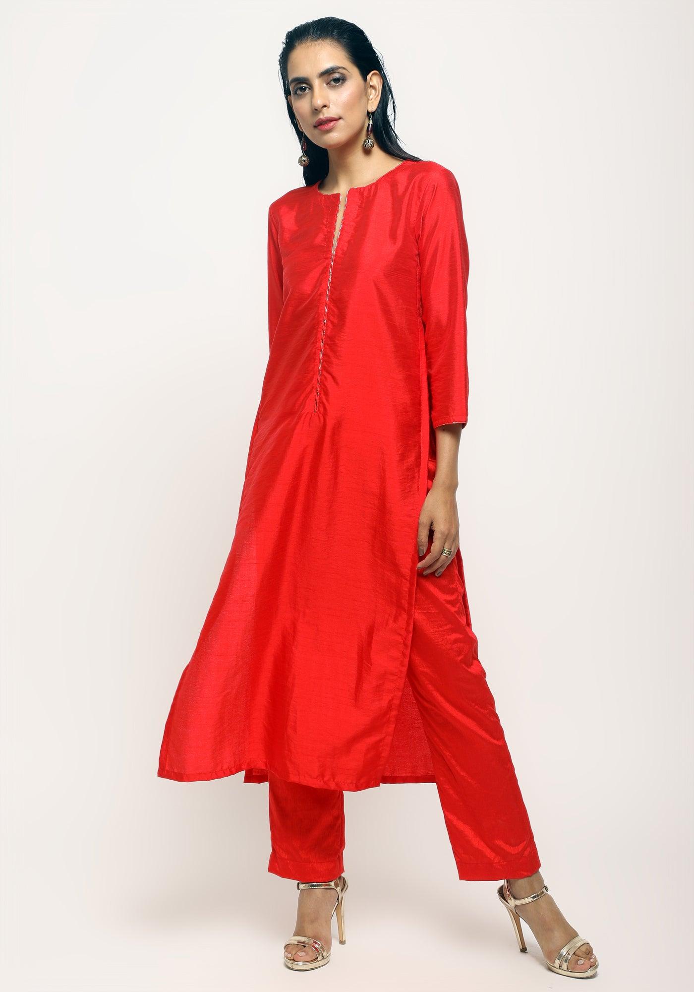 Orange Foil High Slit Kurta - trueBrowns