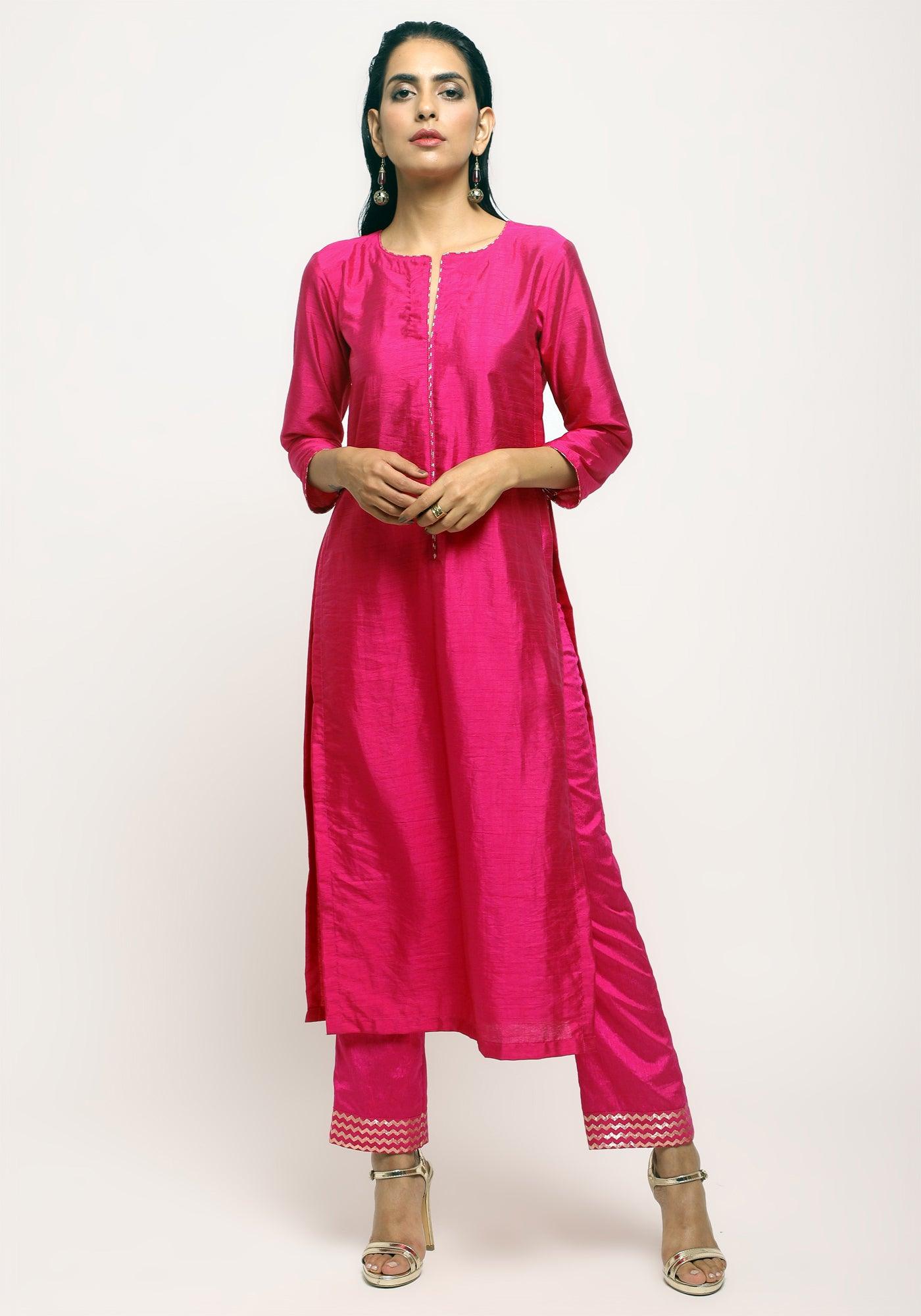 Pink Foil High Slit- Foil Pant - trueBrowns