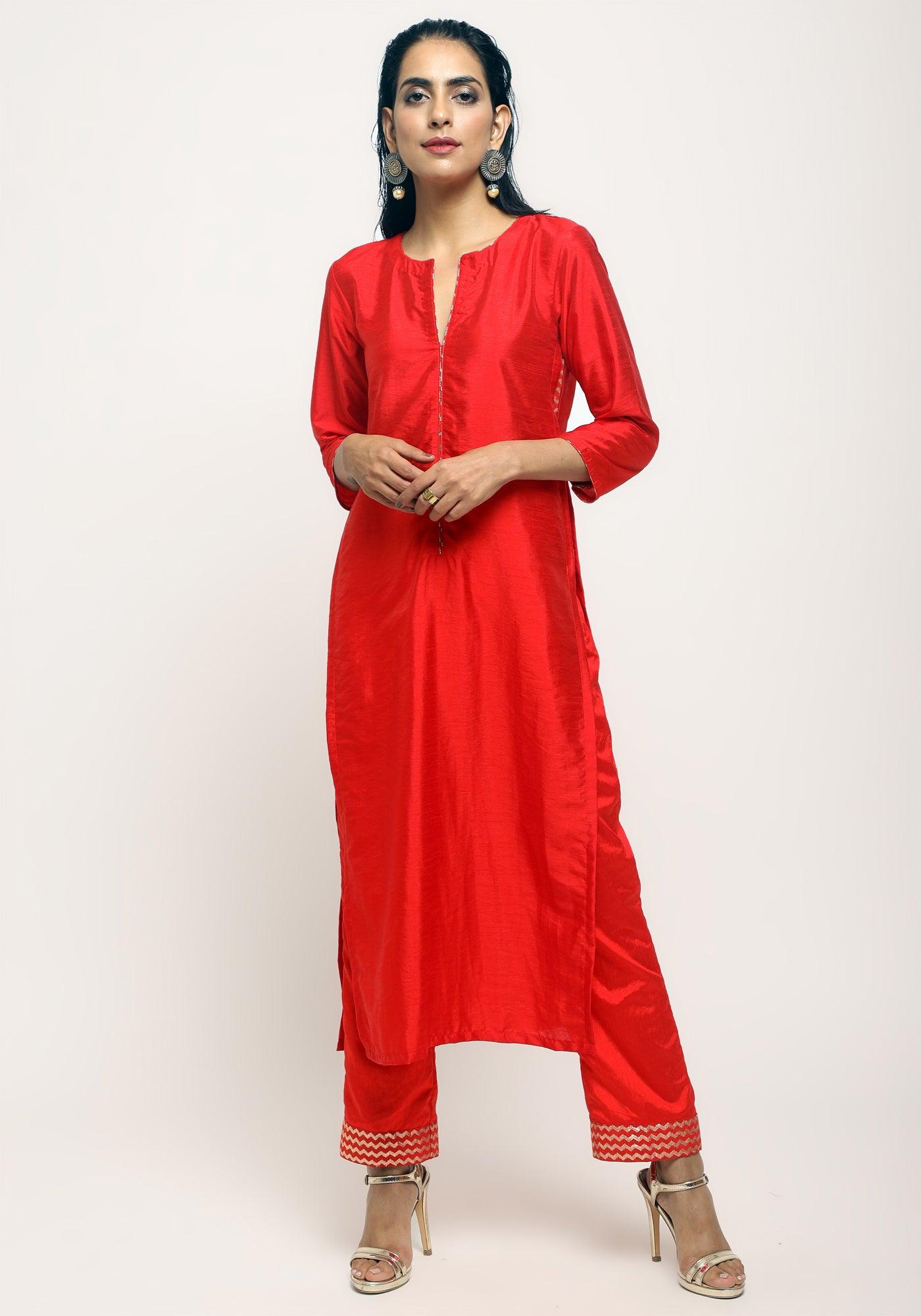 Orange Foil High Slit- Foil Pant - trueBrowns