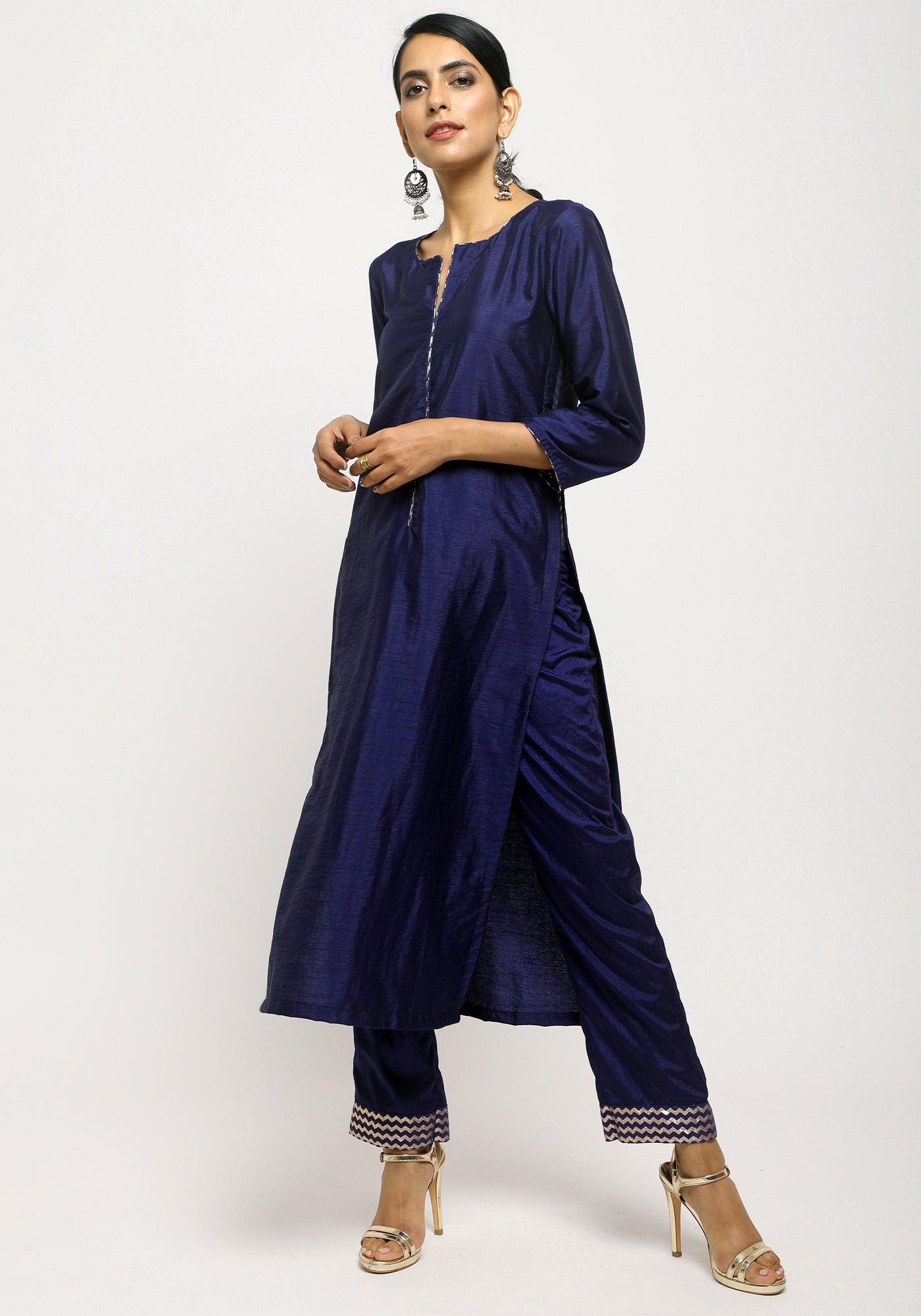 Blue Foil High Slit- Foil Pant - trueBrowns