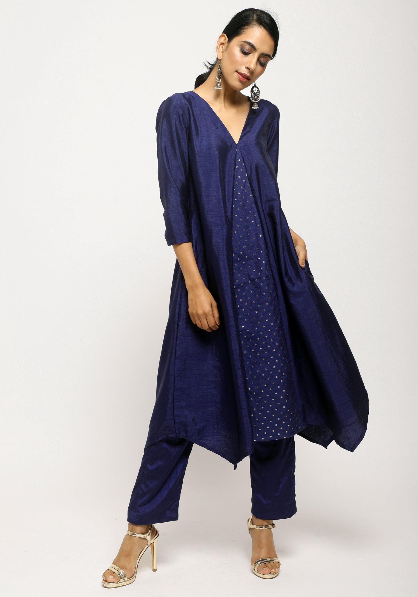 Blue Center Foil Kurta - trueBrowns
