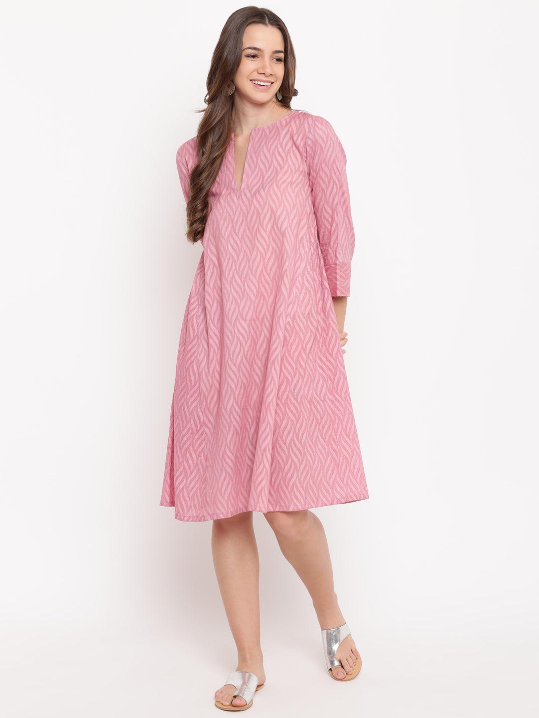 Pink Floral Dobby Cuff Dress - trueBrowns