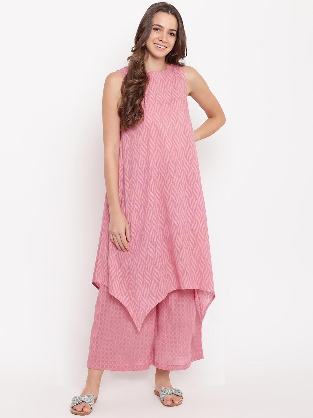 Pink Dobby Asymmetric Kurta - trueBrowns
