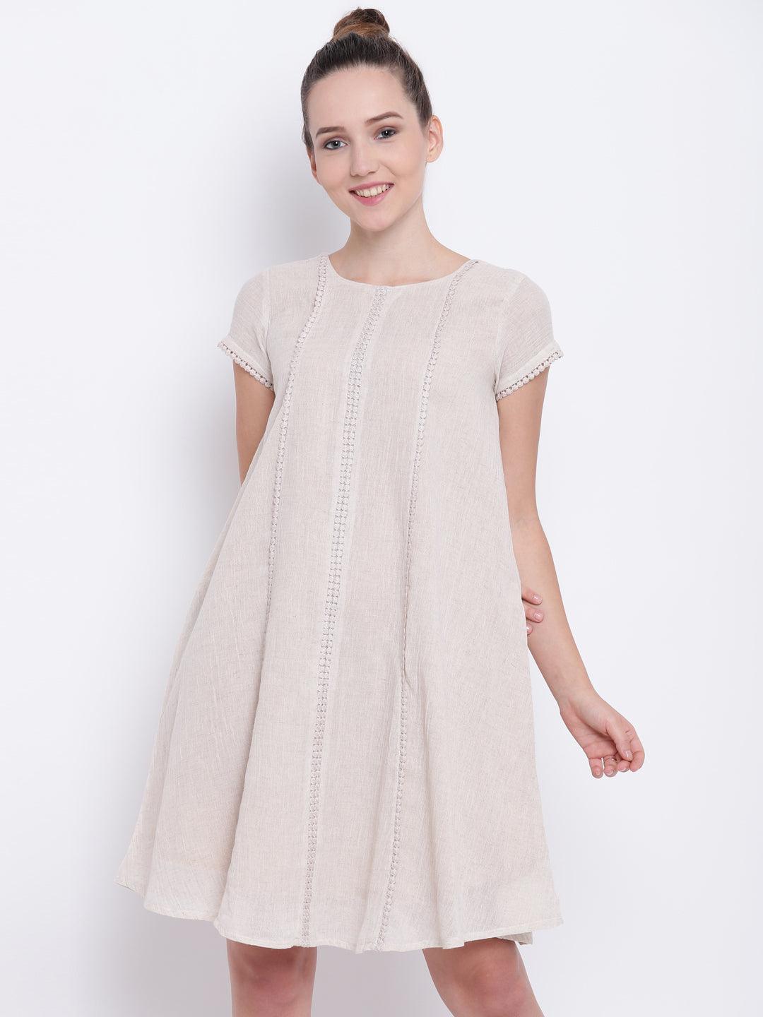 Beige Pure Cotton Lace Dress - trueBrowns
