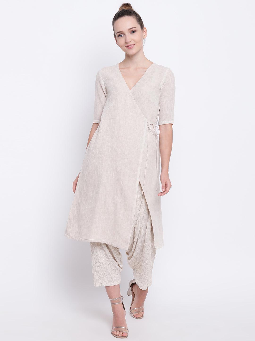 Beige Pure Cotton Angrakha - trueBrowns